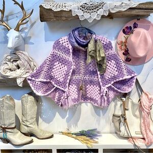 Artisan granny square Cocoon shrug kimono w Tassels & shabby chic prairie vibe